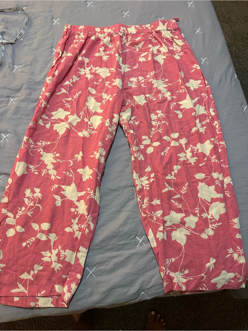 Pink Floral Elastic-Waist Pants